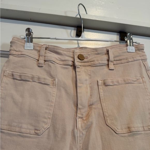 OAT Tan Beige High Waisted Wide-Leg Pants with Cute Front Pockets - Picture 2 of 4